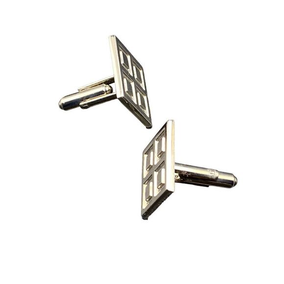 Vintage Hickock silver tone square cuff links with inner square pattern - Picture 4 of 8
